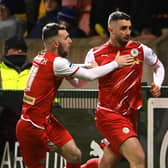 Joe Gormley celebrates his equaliser for Cliftonville