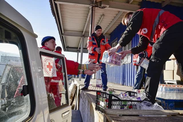 Ukrainian Red Cross staff and volunteers are providing food and other basic necessities to about about 8,000 people who are sheltering in a subway station in Kyiv. Picture: Maksym Trebukhov/Ukrainian Red Cross Society