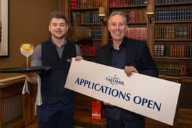 Ian Paisley MP, Chairman of The Gallaher Trust is pictured with Joel Johnston, a former student of the Northern Ireland Hospitality School, who now works at Gillies Grill as part of the Galgorm Golf Resort and Spa in Ballymena.