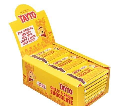 Tayto Cheese and Onion Chocolate made at the Tayto factory in Tandragee, Co Armagh.