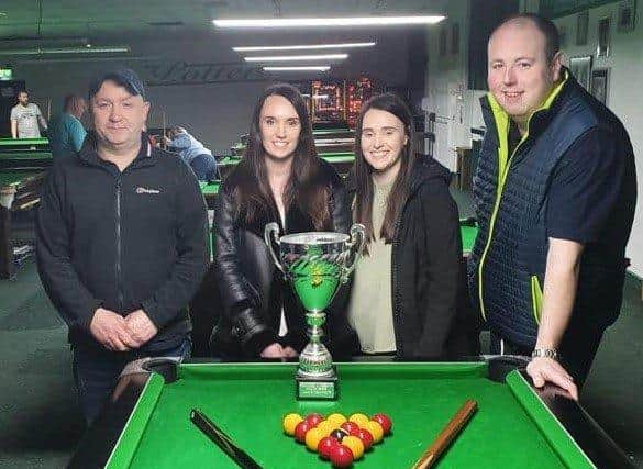Peter Martin, right, winner of the inaugural Davy Tosh Memorial Tournament, with Willie Boreland, runner-up and Davy's daughters Shelby and Stacey at Potters Club, Coleraine