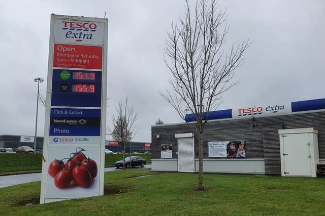 Tesco in Craigavon had diesel priced at £155.9 and petrol at £151.9.