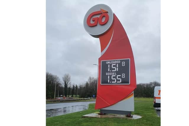 The Go filling station beside the South Lakes Leisure Centre on Lake Road, Craigavon had diesel at £1.55.8 while petrol was selling at £151.8.