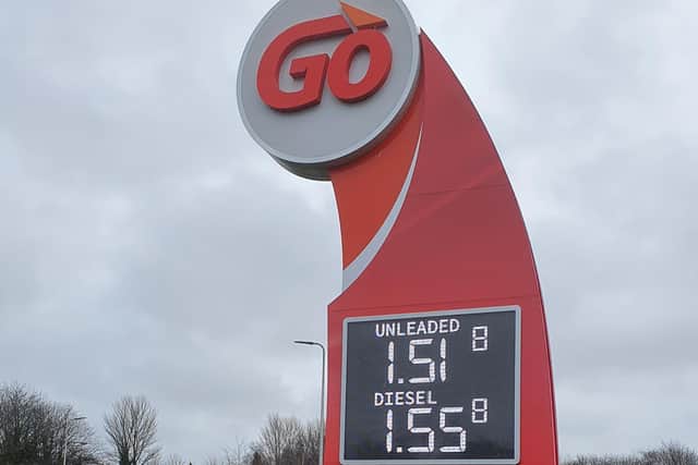 The Go filling station beside the South Lakes Leisure Centre on Lake Road, Craigavon had diesel at £1.55.8 while petrol was selling at £151.8.