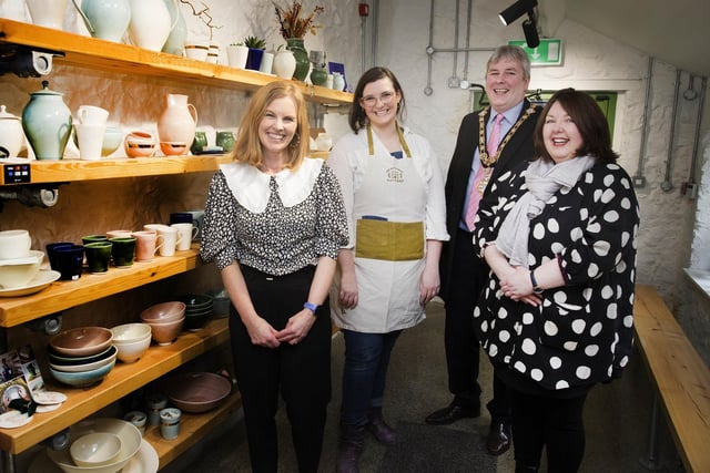 Pictured at The Blackheath Pottery for the launch of the new Causeway Craft Trail are Kerrie McGonigle (Destination Manager), Babs Belshaw, the Mayor of Causeway Coast and Glens Borough Council Councillor Richard Holmes and Karen Smyth (Acting Cultural Services Development Officer)