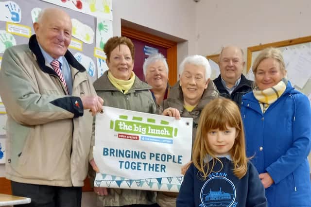 Lily Swann (front) with Roy Beggs, Sonia Glover, Liz Swann, Rona Bryson, David Swann and Nancy Clarke.