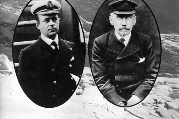 Robert Falcon Scott, left, and Roald Amundsen, right