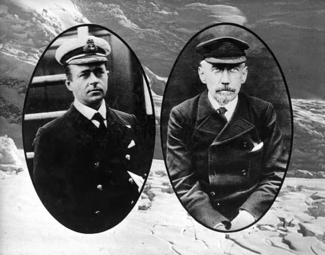 Robert Falcon Scott, left, and Roald Amundsen, right