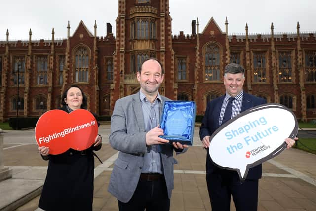 L-R Professor Julie Silvestri of the Belfast Health and Social Care Trust at Queen's University Belfast; Gary McClarty from Its4women and Kevin Whelan, Chief Executive Officer of Fighting Blindness