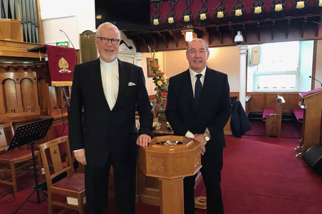 The Right Reverend Dr David Bruce and the Reverend Colin Harris, minister of Scarva Street Presbyterian Church, Banbridge