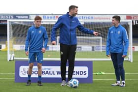 Gareth McAuley pictured with two of Coleraine under 20s’ rising stars