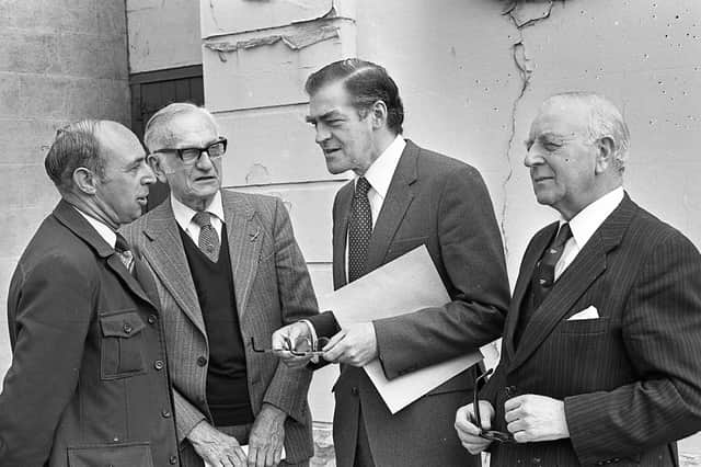 Mr Ernest Baird, second from right, leader of the United Ulster Unionist Party, pictured at the annual conference in Lisburn Orange Hall in April 1982, with Mr Jim Fisher, left, Dr Tom Carson and Mr John Dunlop MP. Picture: News Letter archives