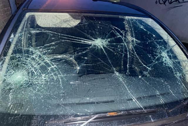 Car damaged during trouble in the Brownstown area of Portadown on Saturday.