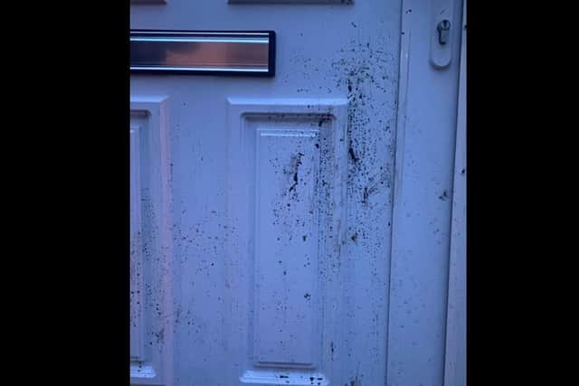 Door damaged during trouble in the Brownstown area of Portadown on Saturday.