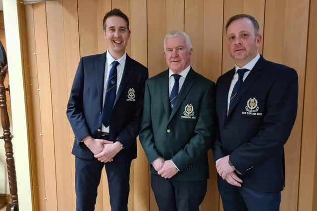 The new team at Aughnacloy Golf Club, from left captain Philip Parr, president Philip McKenna and vice captain Peter Johnston