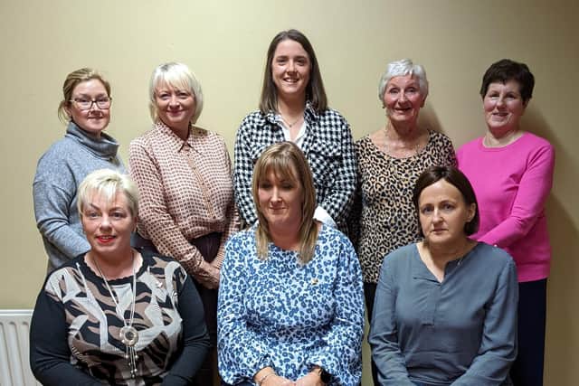 Lady captain Jane Clarke (front ccentre) with Harriet Robinson (front left) and lady vice captain Helen Caddoo (front right). Back row from left, Roisin Corry, Ann Cullen, Hannah Williamson, Shirley Edwards and Pat Collins
