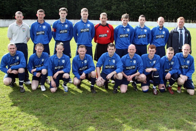 Glebe Rangers Reserves football team who defeated 14th Newtownabbey Old Boys in the final of the Linda Welshman Memorial Cup played at Allen Park, Antrim. BM16-012JM.