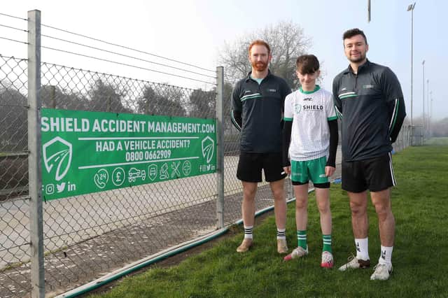 Press Eye - Northern Ireland - 6 March 2022

(L-R) Conor Glass, Liam Mc Kenna and Conor McKenna.

Shield Accident Management  - Eglish GAC coaching session with pro GAA players, Conor Glass and Conor McKenna. 

Photograph by Declan Roughan - 6 March 2022