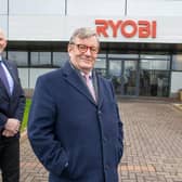 Pictured is David Watson, Lord Mawson & Marco Emig outside Ryobi.