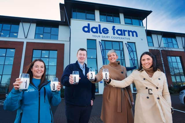 Picture, from left, Rosie Forsythe, Corporate Fundraiser at Cancer Focus NI pictured with Ross Lorimer,  Anna Busby and Judith Irwin from Dale Farm.