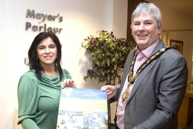 The Mayor of Causeway Coast and Glens Borough Council Councillor Richard Holmes pictured with Una Crowe, Chair of Causeway Downs Syndrome Support Group