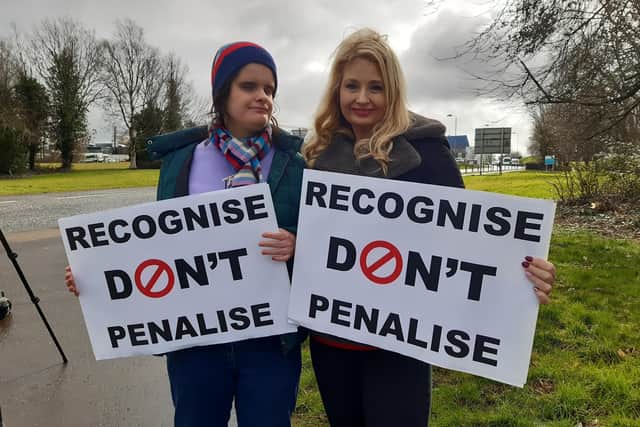 At the protest by carers of adults with Learning Disabilities close to Craigavon Area Hospital. The carers are asking the Southern Health Trust to reinstate their pre-pandemic facilities including day care and respite care.