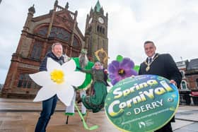 Mayor of Derry CIty and Strabane District Council, Alderman Graham Warke, launching Thursday's Spring Carnival Parade with Jim Collins from NWCI.