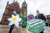 Mayor of Derry CIty and Strabane District Council, Alderman Graham Warke, launching Thursday's Spring Carnival Parade with Jim Collins from NWCI.