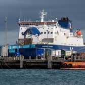 A vessel docked in Larne Harbour yesterday.  Photo: Pacemaker Press