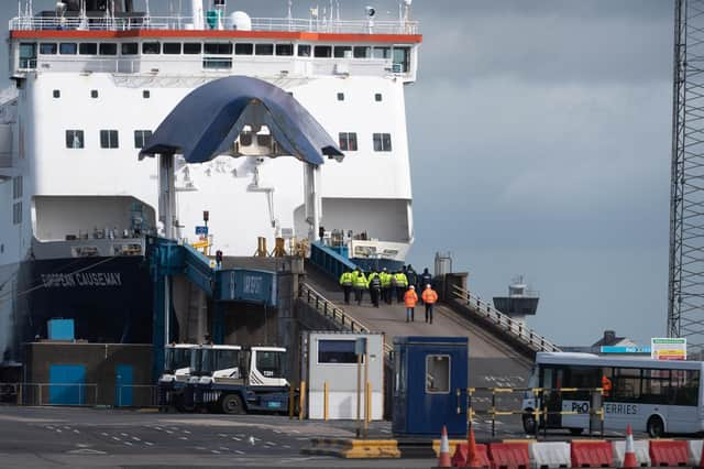 The scene at the Port of Larne today after P&O Ferries paused its services. Picture: Pacemaker