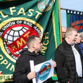 A protest took place at Larne Harbour on Friday afternoon over the dismissal of more than 800 P&O Ferries staff. Photographs by Declan Roughan / Press Eye