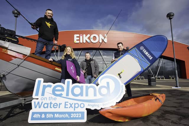 Pictured at the launch of Ireland on the Water Expo which is the first international water sports expo for Northern Ireland and will be held at the Eikon Centr, left to right, Tommy McAlinden, MCA Tackle & Boats, Noreen Boyle, marketing manager, Ireland on the Water, Chris McAlinden, MCA Tackle & Boats, and Barry Flood, Flood Marine Services, Omagh