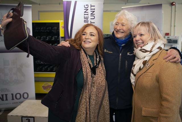 Dame Mary Peters pictured with the Deputy Mayor of Causeway Coast and Glens Borough Councillor Ashleen Schenning and the Chairperson of Council’s NI 100 Working Group Alderman Michelle Knight McQuillan