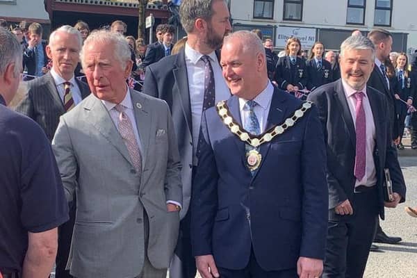 Prince Charles with Mid Ulster Council Chair Cllr Paul McLean in Cookstown.