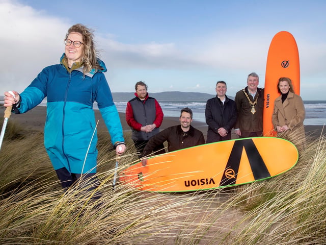 Pictured at Benone where the Great Outdoors Festival takes place on March 26 and 27 are Helen Henderson from Far and Wild, John Cartwright from Stendhal, Dan Lavery from Long Line Surf School, Brian Connolly from Tourism NI, the Mayor of Causeway Coast and Glens Borough Council Councillor Richard Holmes and Destination Manager Kerrie McGonigle