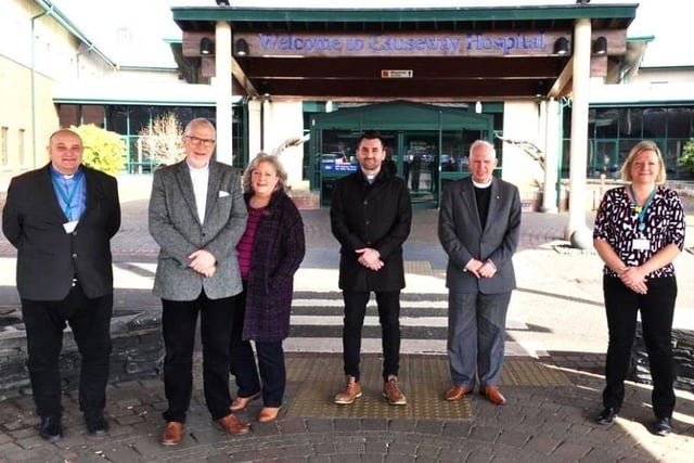 Rt Rev Dr David Bruce, Presbyterian Moderator, visited Causeway Hospital where he met with management and staff. He was accompanied by the Moderator and Clerk of the Coleraine and Limavady Presbytery, Revs. Phil Kerr and Trevor McCormick