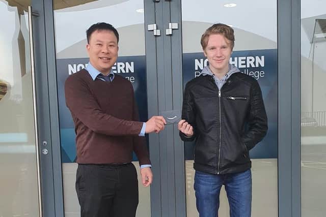 Lecturer, Ricky Ho and winner Cole Turpin from the Coleraine campus