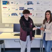 NRC Ballymena campus  winner in the  inter-campus Software for Business Solutions competition - Tiernan Da Cruz, and Lecturer Emma Butler.