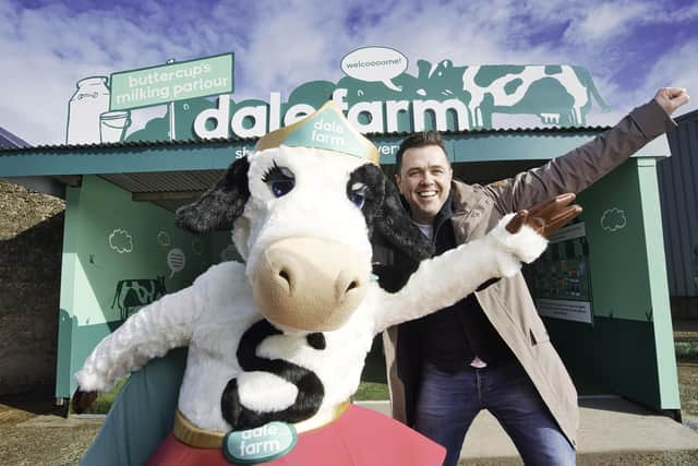 Pete Snodden with Dale Farm’s new superhero, Supercow