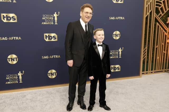 SANTA MONICA, CALIFORNIA - FEBRUARY 27: Kenneth Branagh and Jude Hill attend the 28th Annual Screen Actors Guild Awards at Barker Hangar on February 27, 2022 in Santa Monica, California. (Photo by Frazer Harrison/Getty Images)