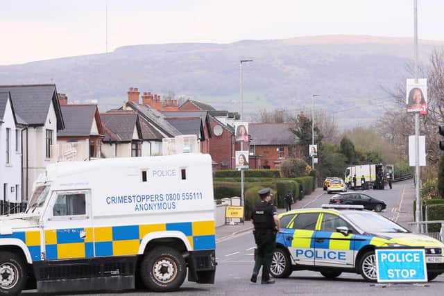 Press Eye - Belfast - Northern Ireland - 29th March 2022

The scene at Finaghy Road north, south Belfast,  where police an ATO are attending a security alert. 

Picture by Jonathan Porter/PressEye