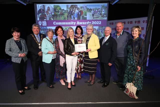Winners Tidy Randalstown with Live Here Love Heres Helen Tomb at the 2022 Live Here Love Here Community Volunteer Awards