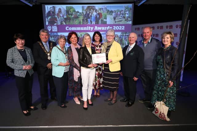 Winners Tidy Randalstown with Live Here Love Heres Helen Tomb at the 2022 Live Here Love Here Community Volunteer Awards