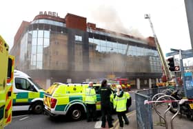 Emergency services at the scene of the Belfast city centre blaze. Picture: PressEye.