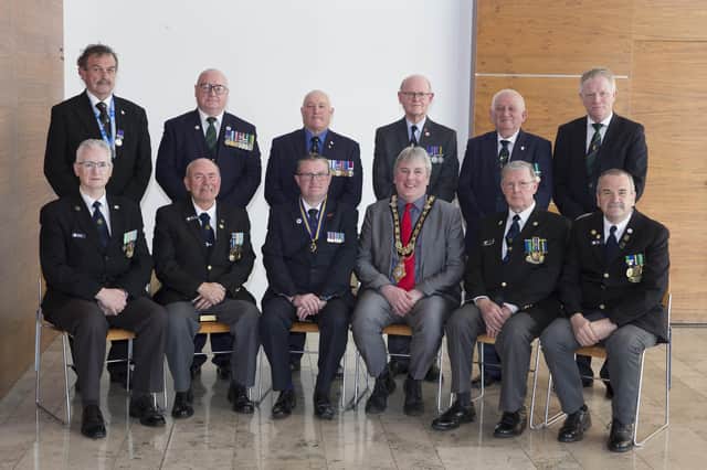 The Mayor of Causeway Coast and Glens Borough Councillor Richard Holmes pictured with guests from the Organisation of National Ex-Service Personnel who recently visited Cloonavin
