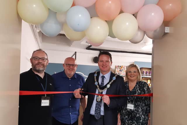 Chris Leech, Senior Pastor and Community Impact Co-ordinator with Emmanuel Church in Lurgan, Co Armagh with Philip Emerson, Senior Pastor, Glenn Barr, Lord Mayor of Armagh, Banbridge and Craigavon Council and Nicola McIlwaine, Compassion Manager at Emmanuel Church at the opening of Freedom Foods Pantry.