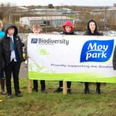 Eager students from Slemish College on site at Moy Park's Ballymena site to help with the planting of 350 as part of a wider project to improve biodiversity in the local area.