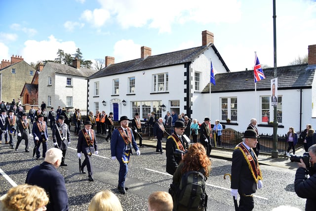 A view of the parade held before the official opening of the Royal Black Institution's new headquarters. 
Picture: Arthur Allison/Pacemaker Press.