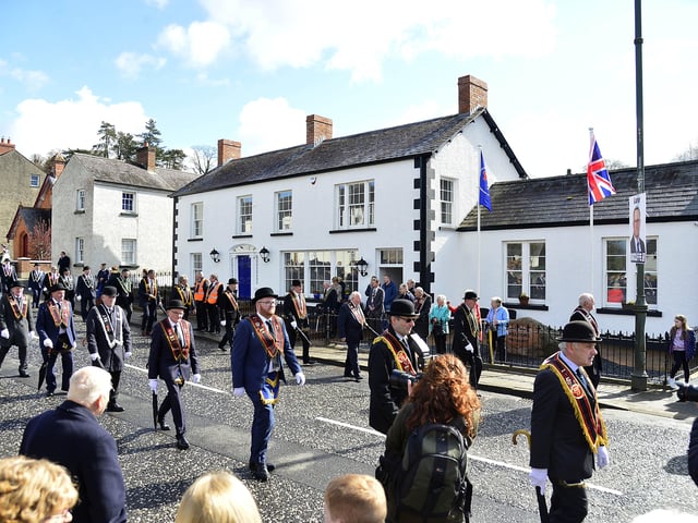 A view of the parade held before the official opening of the Royal Black Institution's new headquarters.
Picture: Arthur Allison/Pacemaker Press.