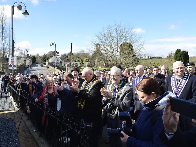 Gathered for the historic event in Loughgall. Picture: Arthur Allison/Pacemaker Press.